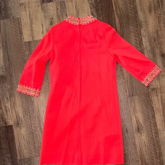 Vintage Chic Orange Midi Dress with Gold & White Embellishment - Picture 8 of 10